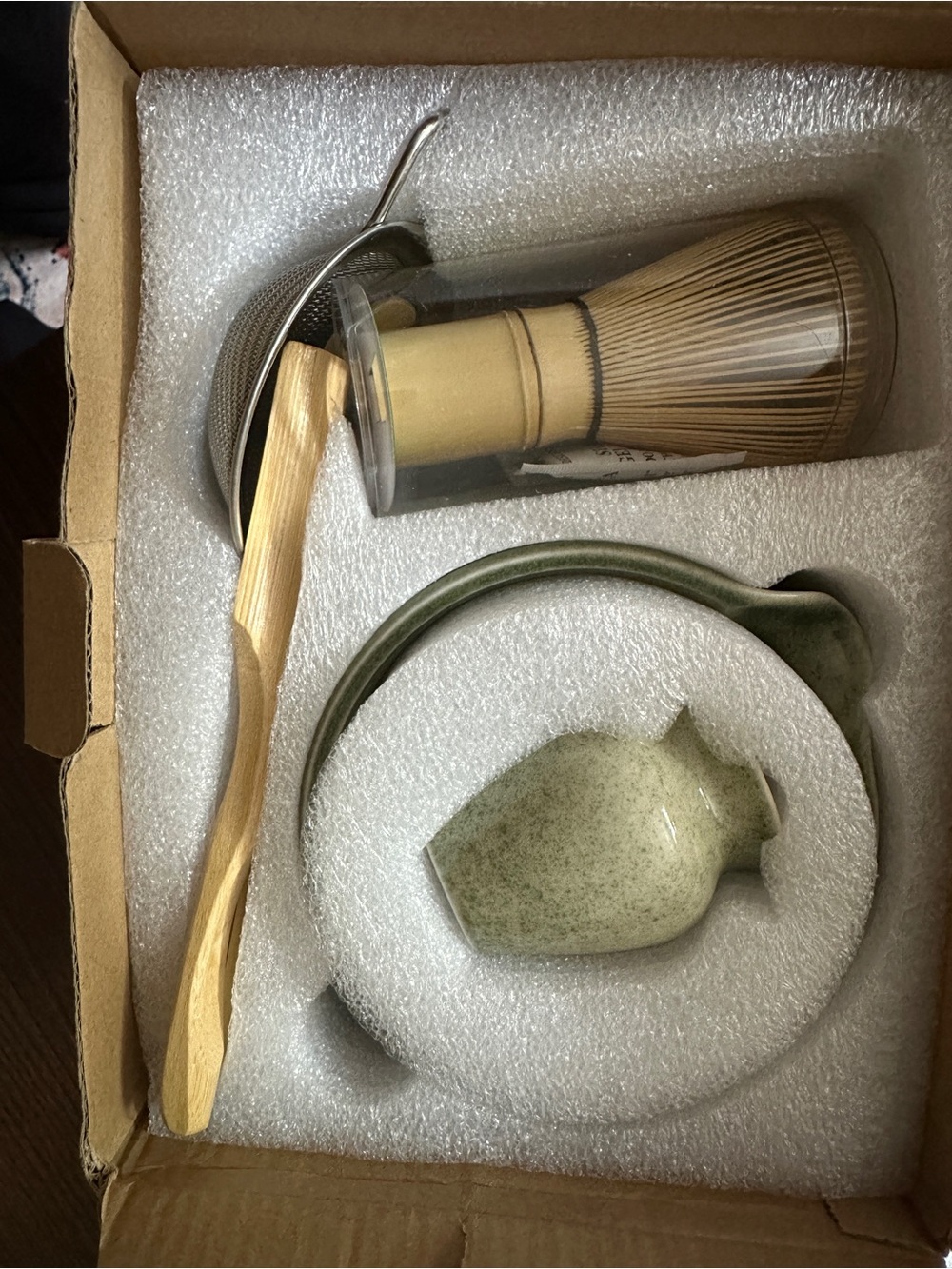 Matcha Tea Set with Bamboo Whisk and Scoop - Green Ceramic (6 pieces set)